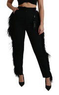 Pantalon dolce & gabbana noir en laine taille haute avec plumes et jambes fuselées vue de face