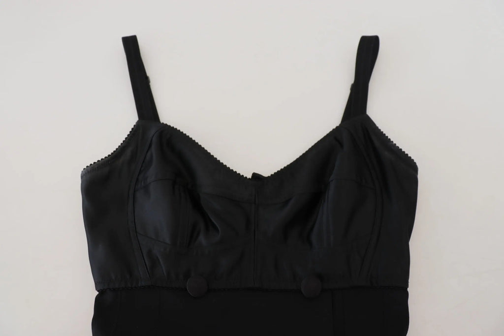 Soutien-gorge noir en satin avec bordures festonnées délicates et bretelles fines assorties pour robe mini en laine Dolce & Gabbana