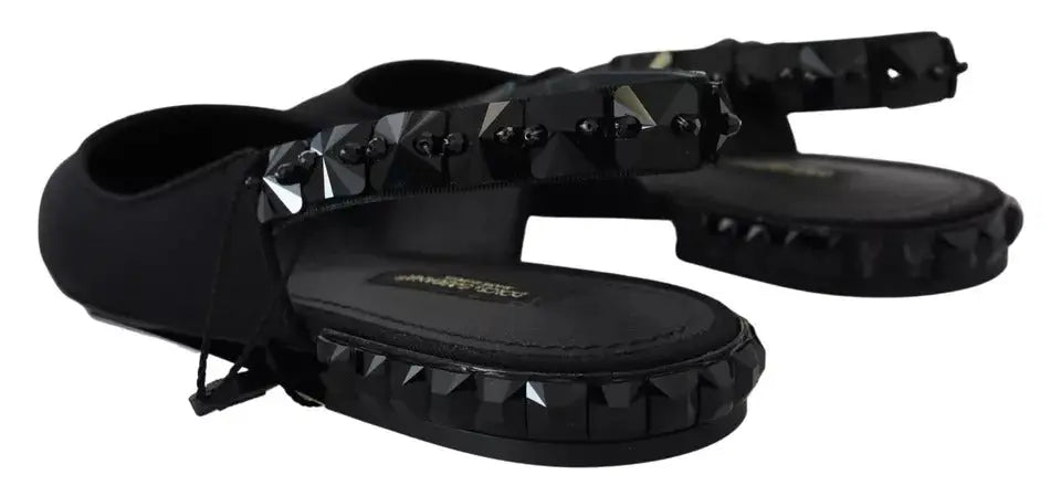 Sandales compensées noires dolce & gabbana avec bride cloutée et semelle épineuse en charmuese cristal