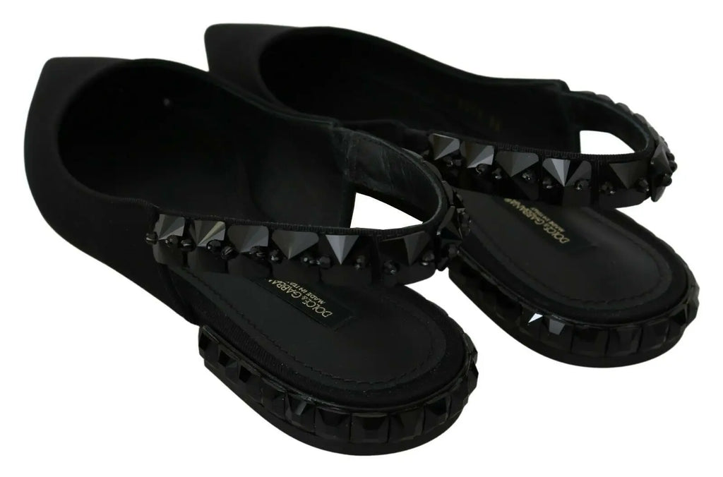 Sandales plates dolce & gabbana noires avec bride cloutée et semelle texturée en charmeuse