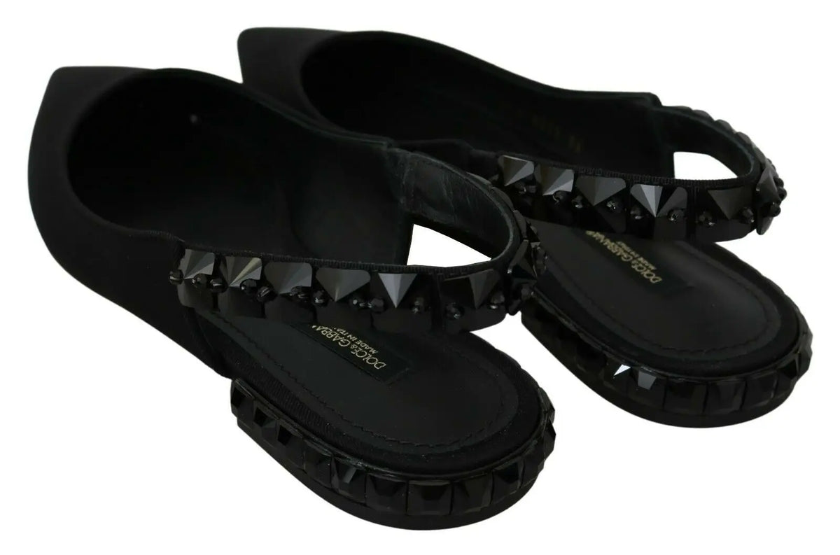 Sandales plates dolce & gabbana noires avec bride cloutée et semelle texturée en charmeuse