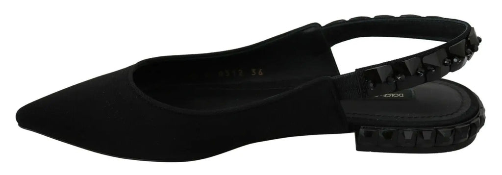 Dolce & gabbana black suede slingback flats with studded heel and strap pointed toe and logo on the insole