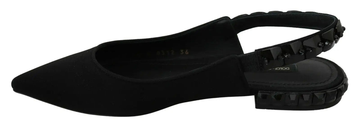 Dolce & gabbana black suede slingback flats with studded heel and strap pointed toe and logo on the insole