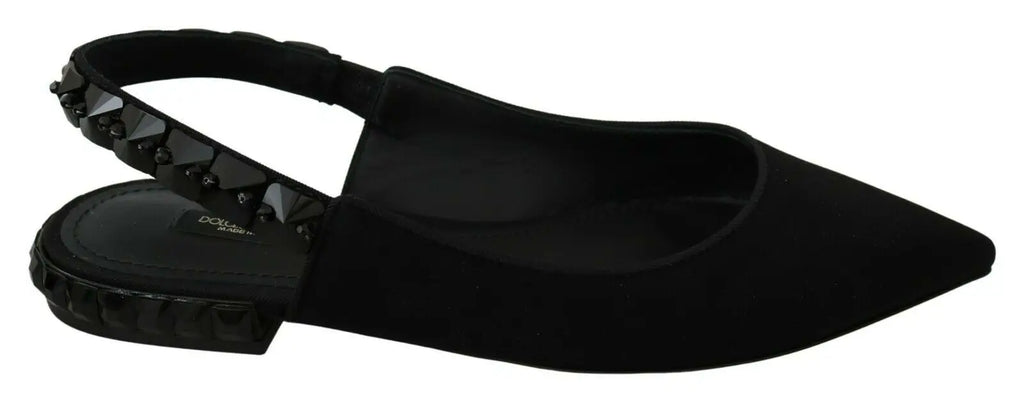 Dolce & gabbana black flats slingback charmeuse en daim avec bride cloutée et talon texturé, vue arrière