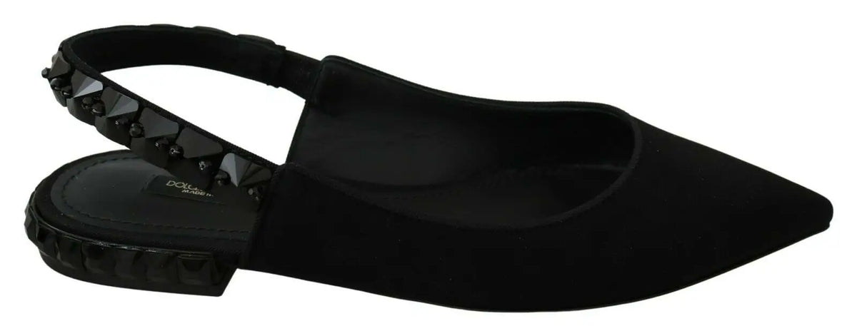 Dolce & gabbana black flats slingback charmeuse en daim avec bride cloutée et talon texturé, vue arrière