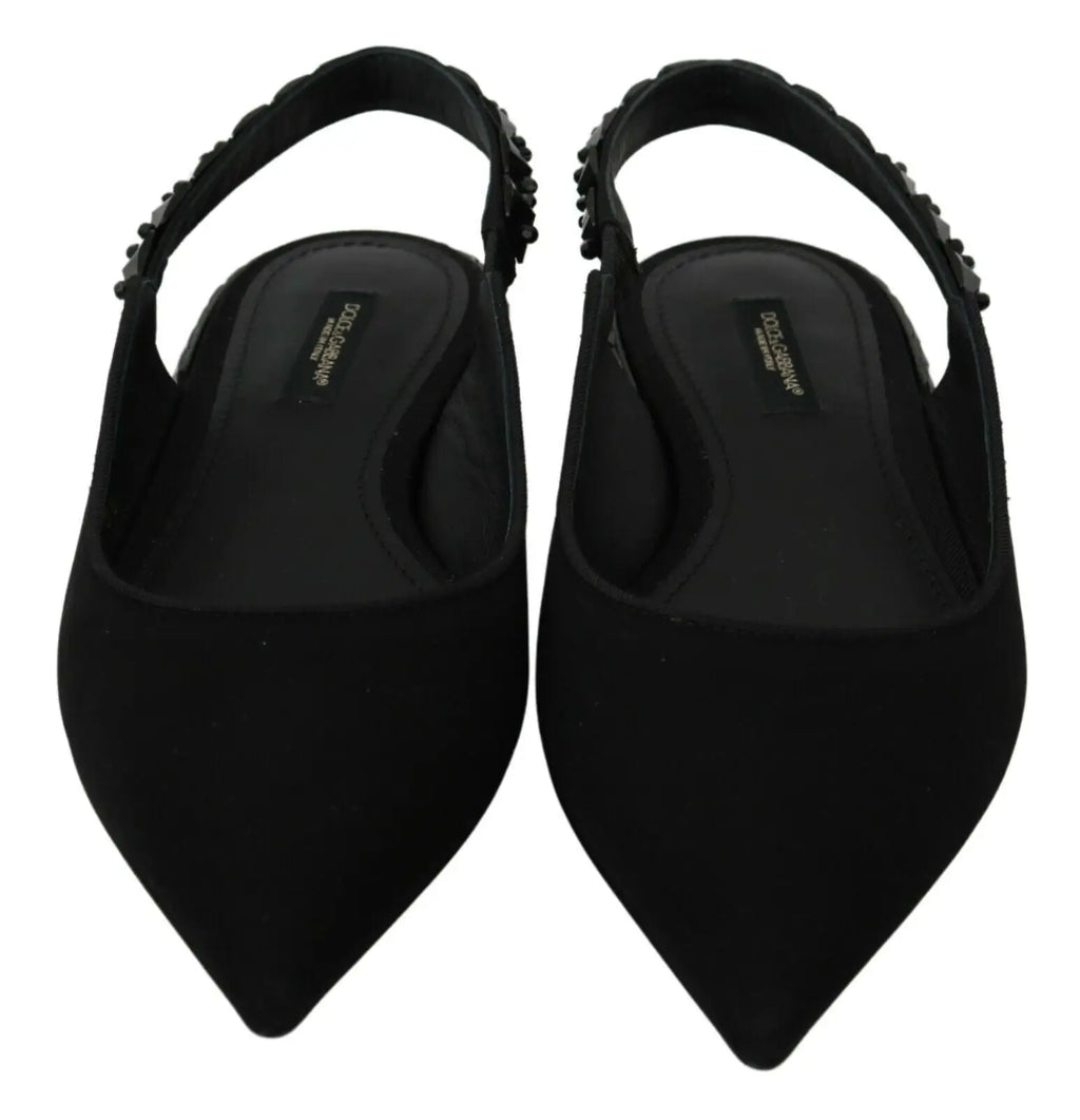 Dolce gabana ballerines slingback noires en daim avec détail perlé sur la bride