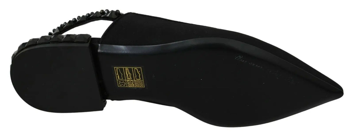 Dolce & gabbana black charmeuse flat slingback shoes with pointed toe and beaded strap detail
