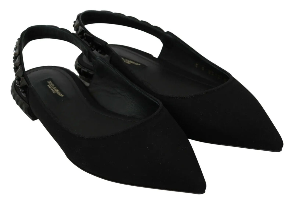 Dolce & gabbana black suede slingback flats with beaded detailing on the strap