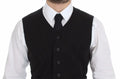 Dolce & gabbana veste blazer noire en lin coton avec fermeture boutonnée devant et deux poches à rabat