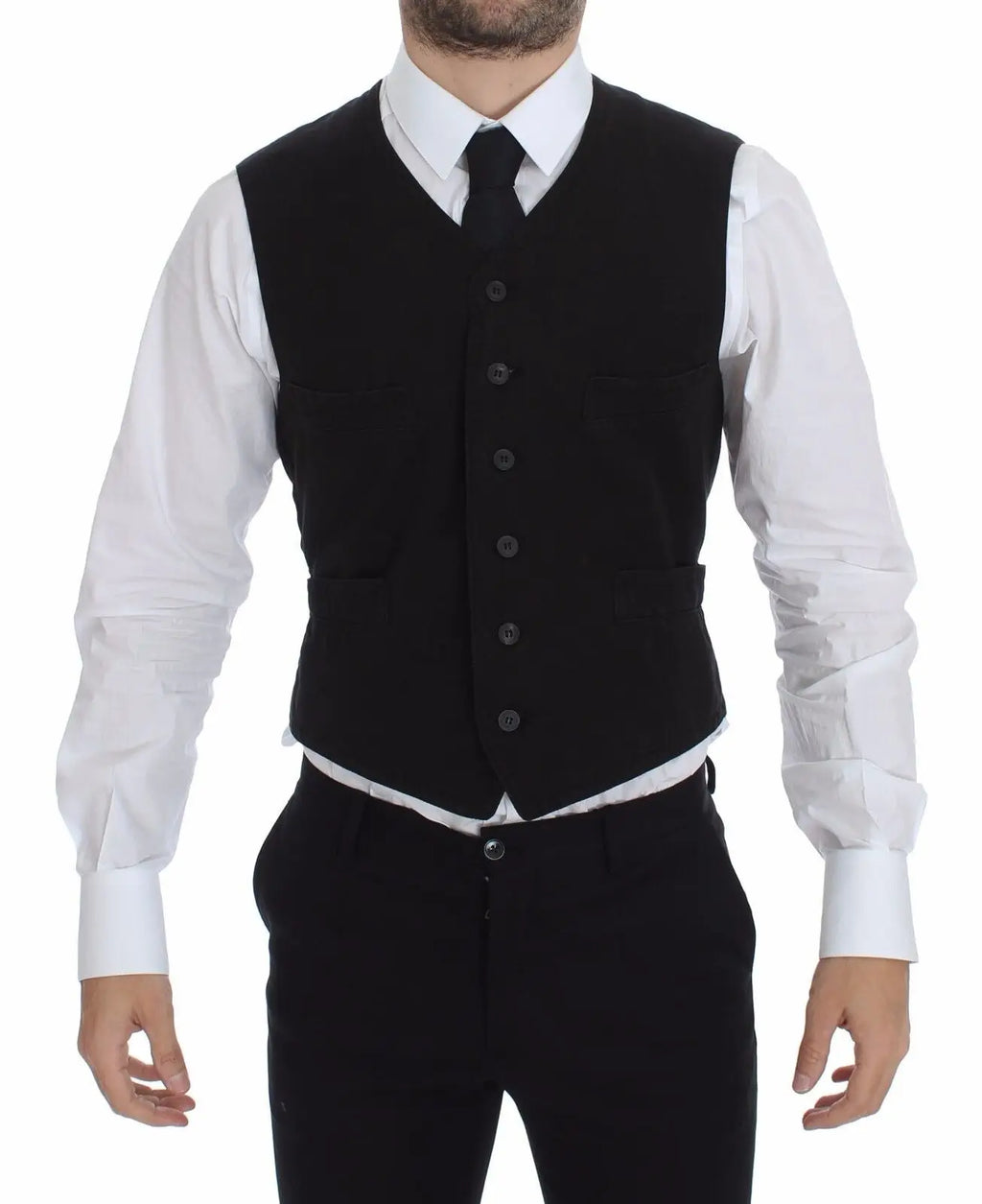 Gilet noir en laine noire avec cinq boutons foncés et coupe classique ajustée dolce gabbana en lin et coton