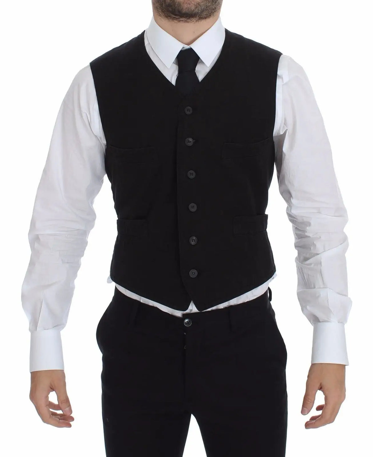 Gilet noir en laine noire avec cinq boutons foncés et coupe classique ajustée dolce gabbana en lin et coton
