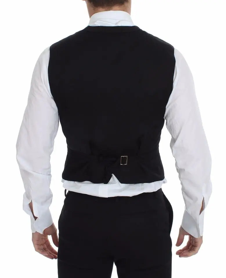 Dos dun gilet noir en lin et coton dolce gabbana avec une coupe ajustée et une boucle argentée