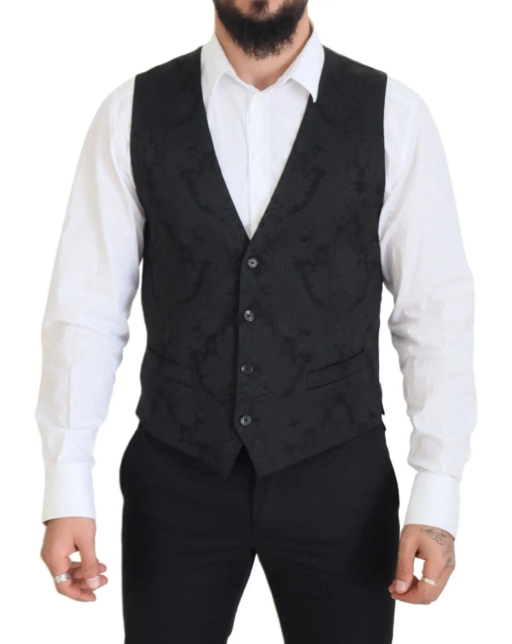 Gilet en velours noir dolce & gabbana avec motif floral embossé subtil et cinq boutons assortis