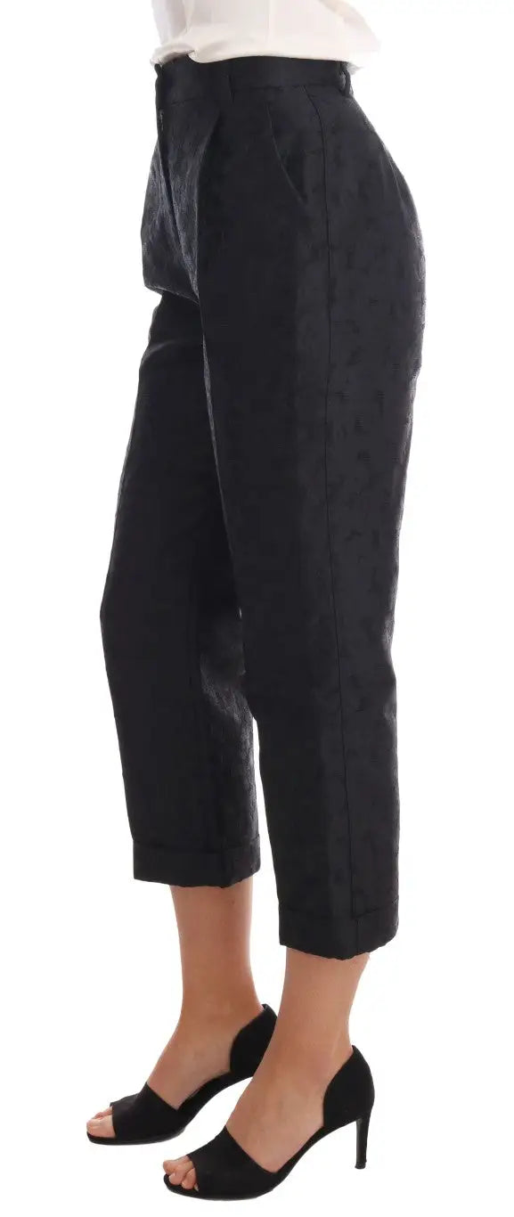 Pantalon capri dolce & gabbana noir en brocart floral avec motif subtil et taille haute texturée
