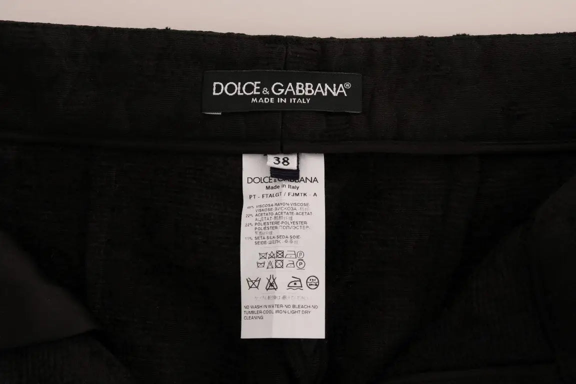 Pantalon capri dolce & gabbana noir en brocart floral avec design ajusté et savoir-faire italien
