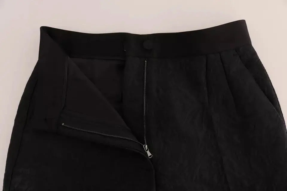 Jupe noire taille haute avec tissu texturé subtil et détail fermeture éclair frontale dolce & gabbana pantalon brocart floral noir taille haute
