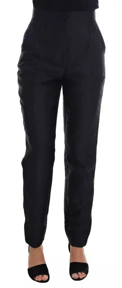 Pantalon dolce gabbana noir taille haute en brocart floral avec coupe ajustée et texture subtile
