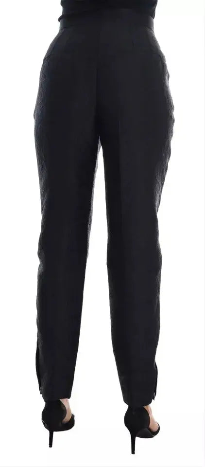 Pantalon dolce gabbana noir taille haute en brocart floral avec coupe ajustée et fentes latérales subtiles