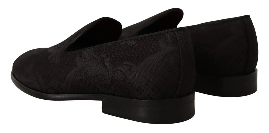 Dolce & gabbana mocassins noirs en daim avec motifs floraux embossés subtils