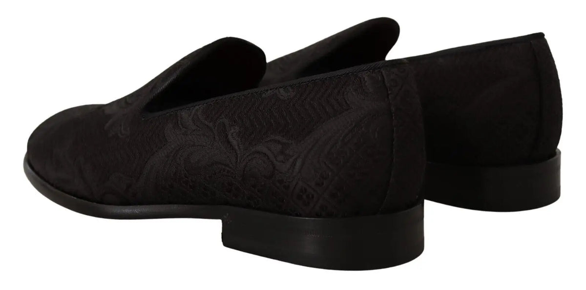 Dolce & gabbana mocassins noirs en daim avec motifs floraux embossés subtils