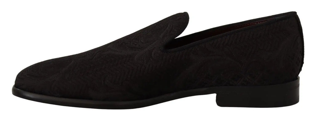 Dolce & gabbana mocassins noirs en daim avec motif floral brodé subtil et talon bloc bas