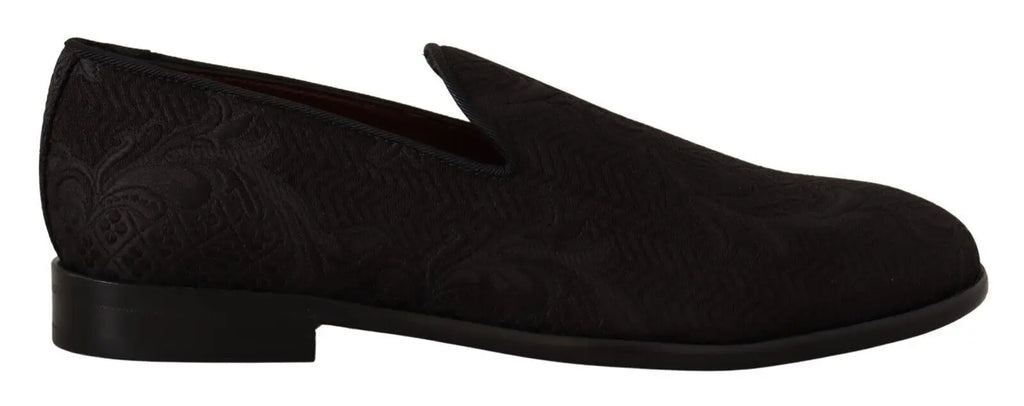 Mocassin slip-on en daim noir dolce gabbana avec broderie florale discrète sur le côté