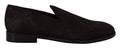 Mocassin slip-on en daim noir dolce gabbana avec broderie florale discrète sur le côté