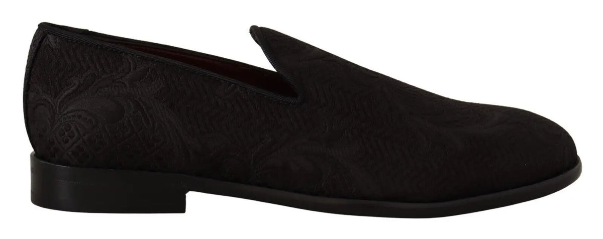Mocassin slip-on en daim noir dolce gabbana avec broderie florale discrète sur le côté
