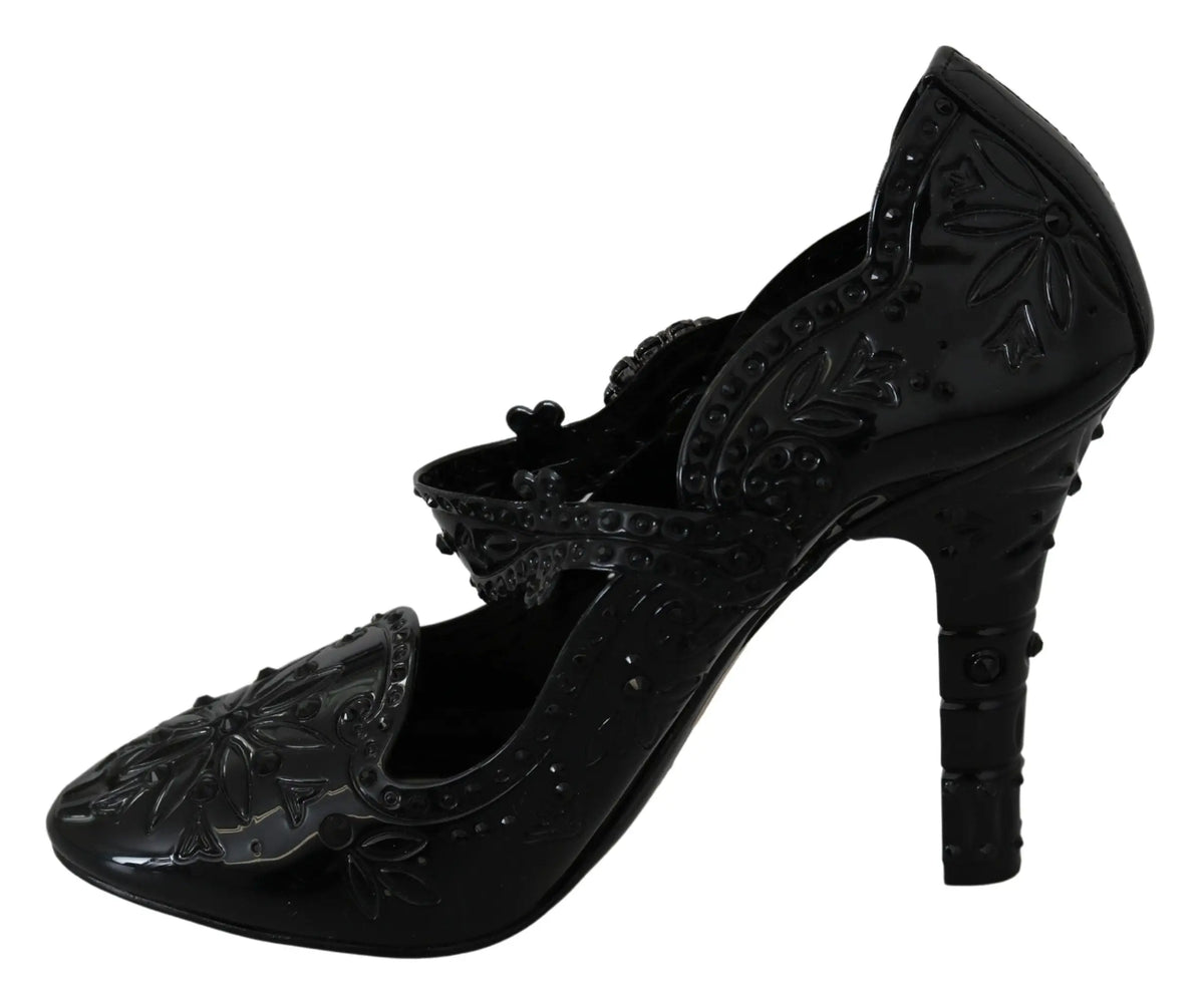 Escarpin noir dolce & gabbana avec motifs floraux embossés et détails en perles style cinderella