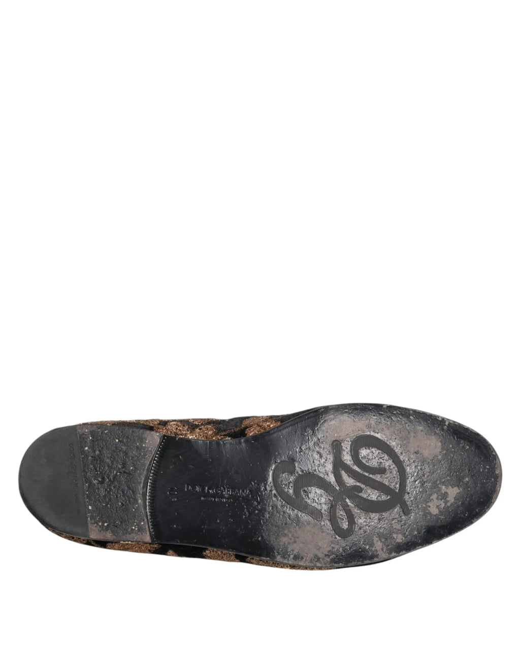 Vue arrière de mocassins homme dolce & gabbana noirs en cuir avec broderie florale et semelle usée embossée