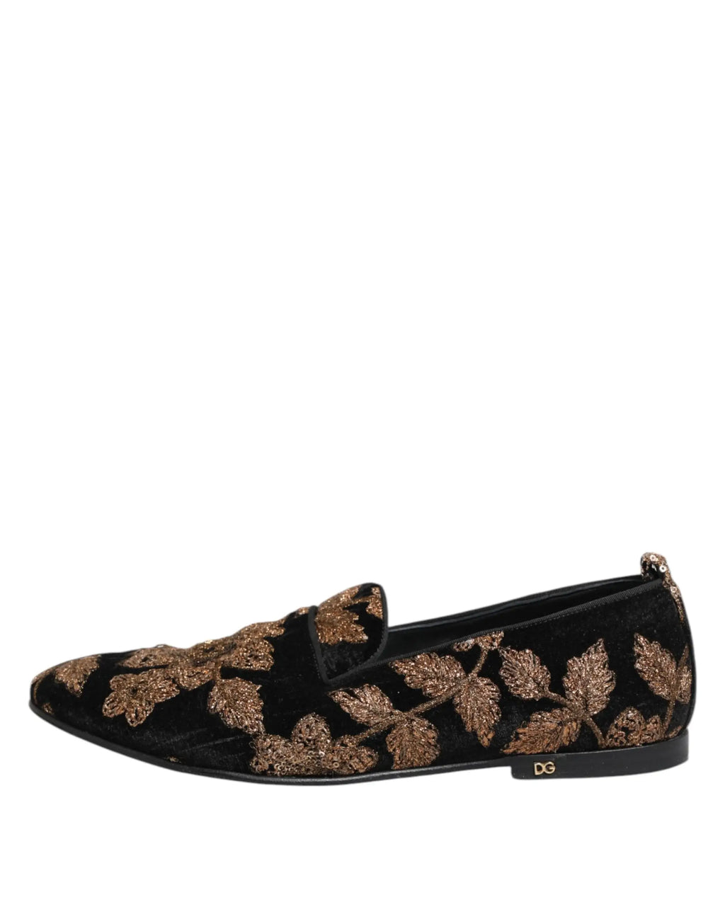 Mocassins dolce & gabbana noirs en velours avec broderie florale dorée délicate pour homme