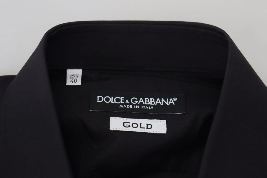 Chemise homme noire dolce & gabbana à manches longues brodée floral avec étiquette dorée taille 15 340