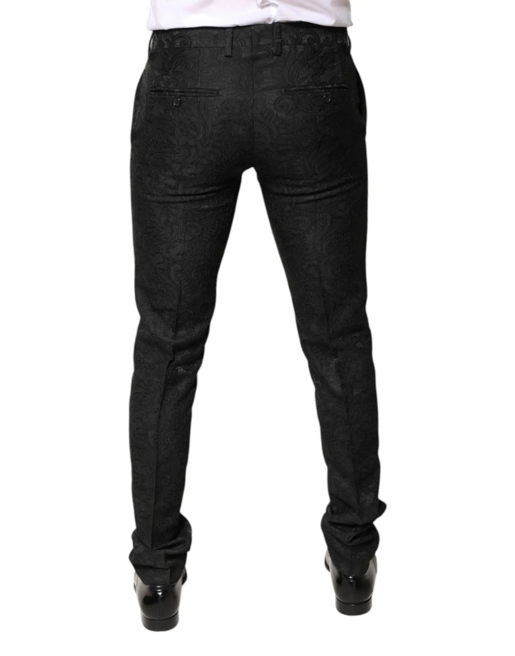 Pantalon droit dolce & gabbana noir jacquard floral à taille moyenne avec motif texturé et couture apparente