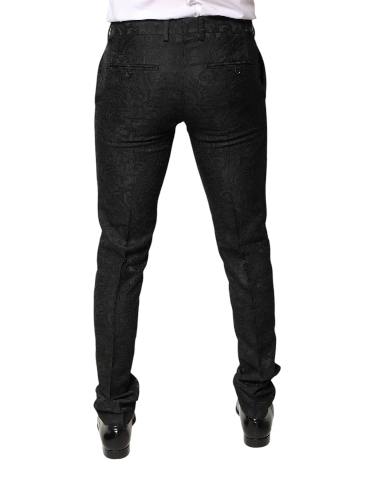 Pantalon droit dolce & gabbana noir jacquard floral à taille moyenne avec motif texturé et couture apparente