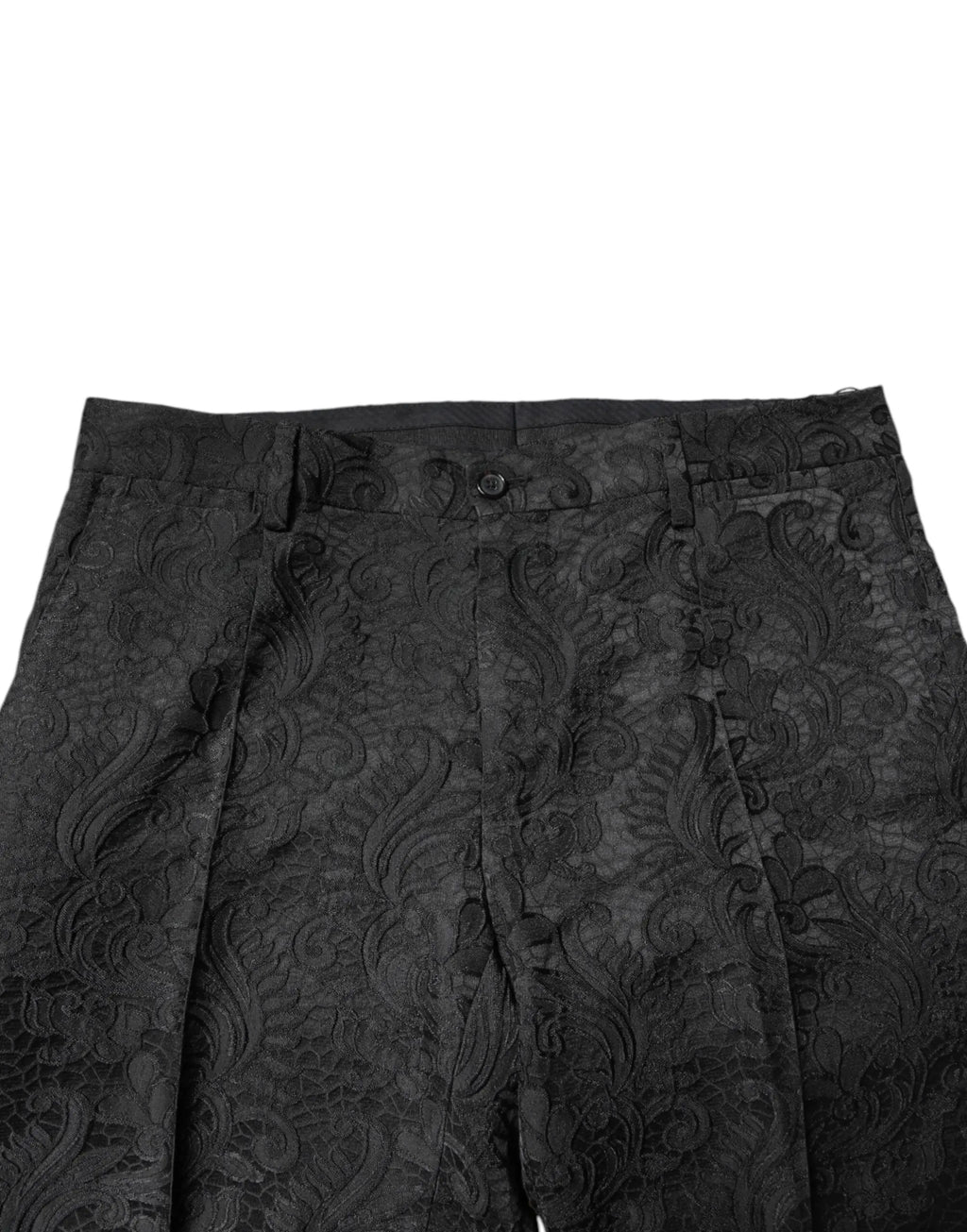 Pantalon habillé mi taille dolce & gabbana noir en jacquard floral avec motif paisley texturé en relief