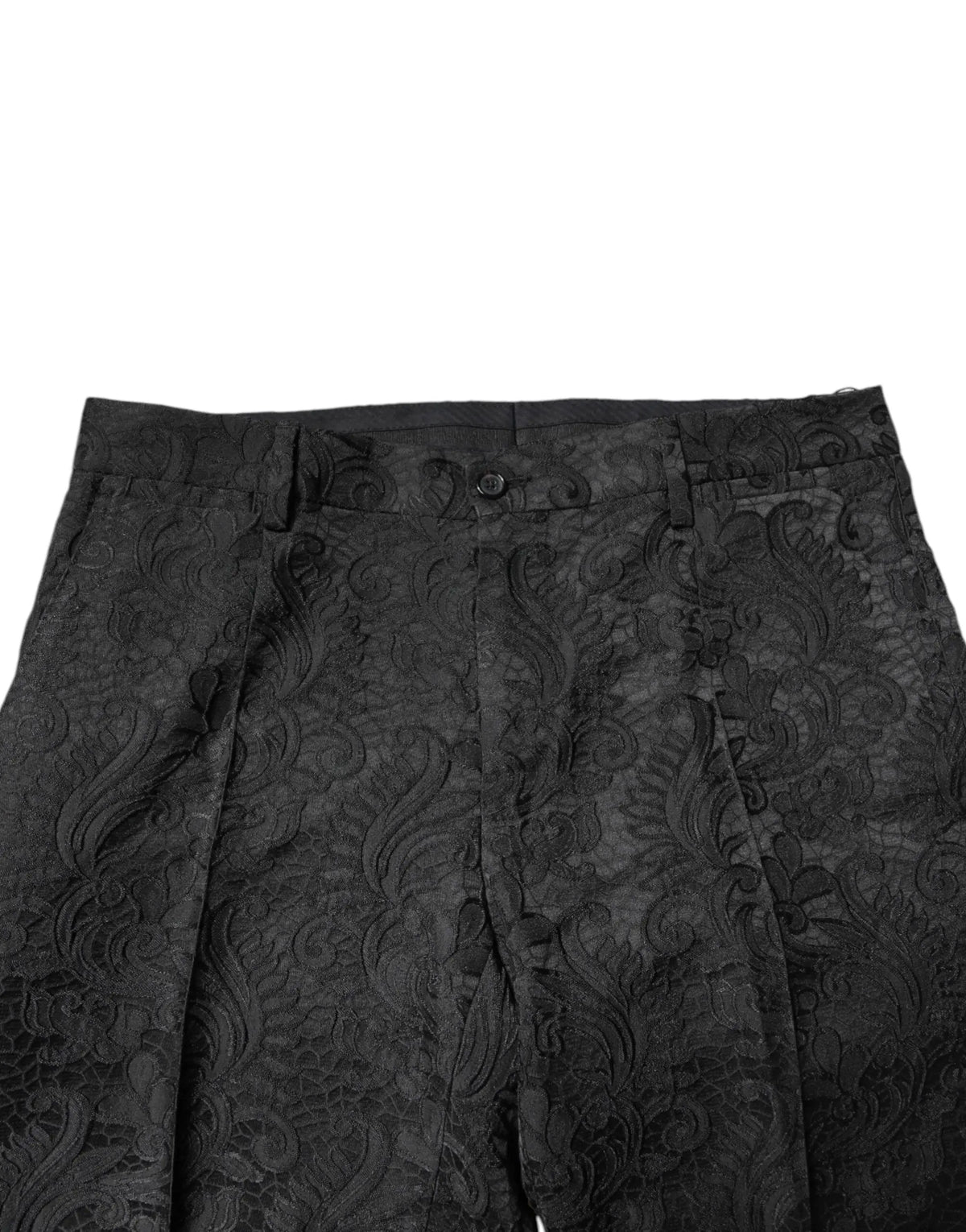 Pantalon habillé mi taille dolce & gabbana noir en jacquard floral avec motif paisley texturé en relief