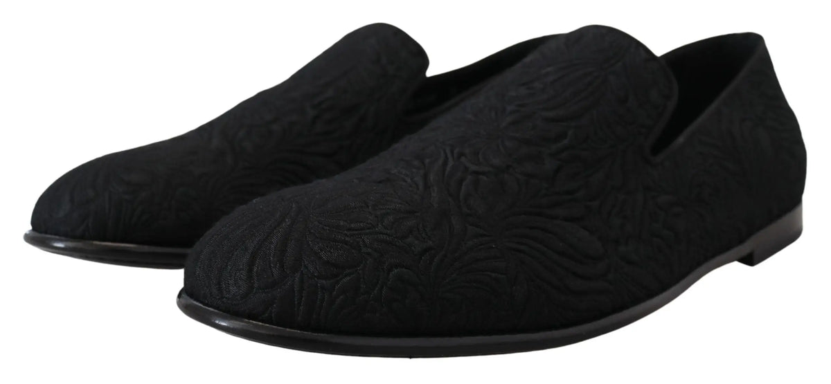 Loafer dolce & gabbana noirs en jacquard floral brodé avec semelles en cuir lisse