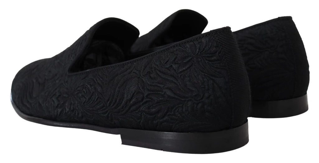 Mocassins dolce & gabbana en velours noir brodé avec motif floral subtil et design minimaliste élégant