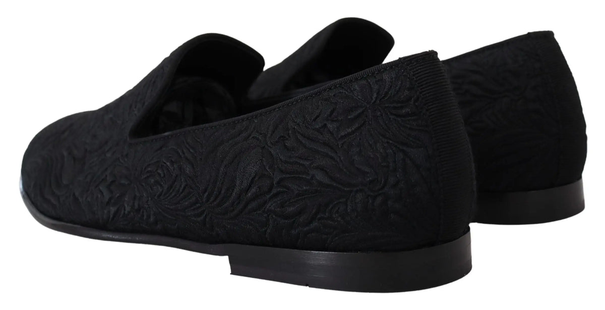 Mocassins dolce & gabbana en velours noir brodé avec motif floral subtil et design minimaliste élégant