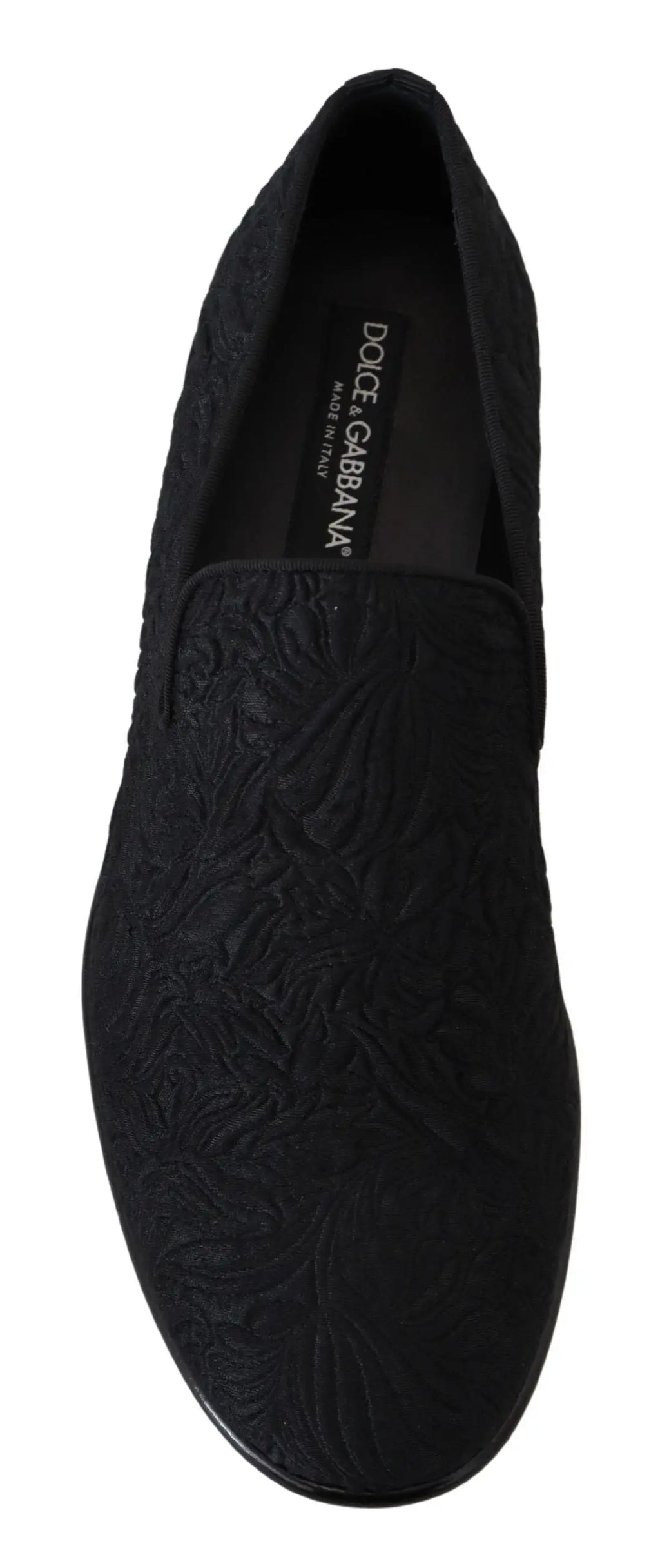 Mocassin slip-on noir dolce et gabbana avec motif floral embossé en jacquard pour un style élégant