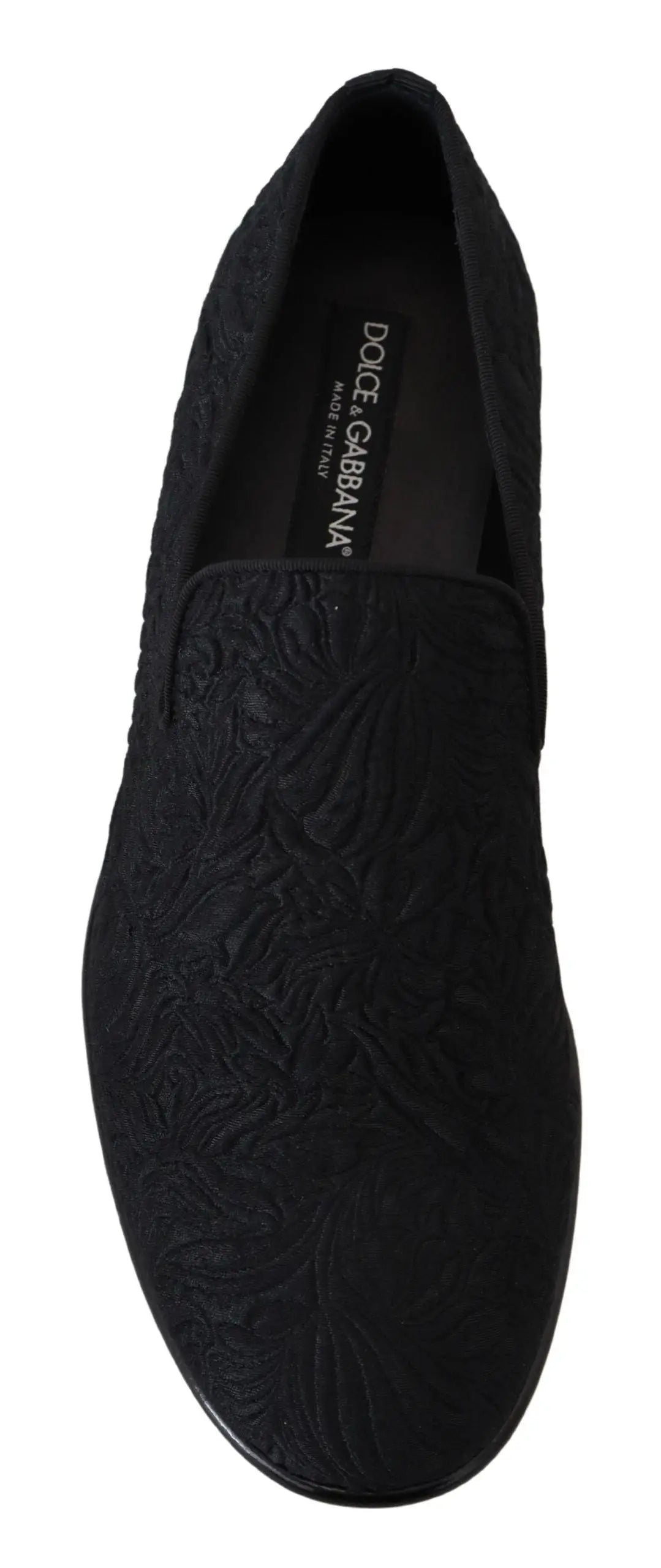 Mocassin slip-on noir dolce et gabbana avec motif floral embossé en jacquard pour un style élégant
