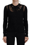 Cardigan noir dolce & gabbana en maille avec dentelle florale et boutons sur le devant