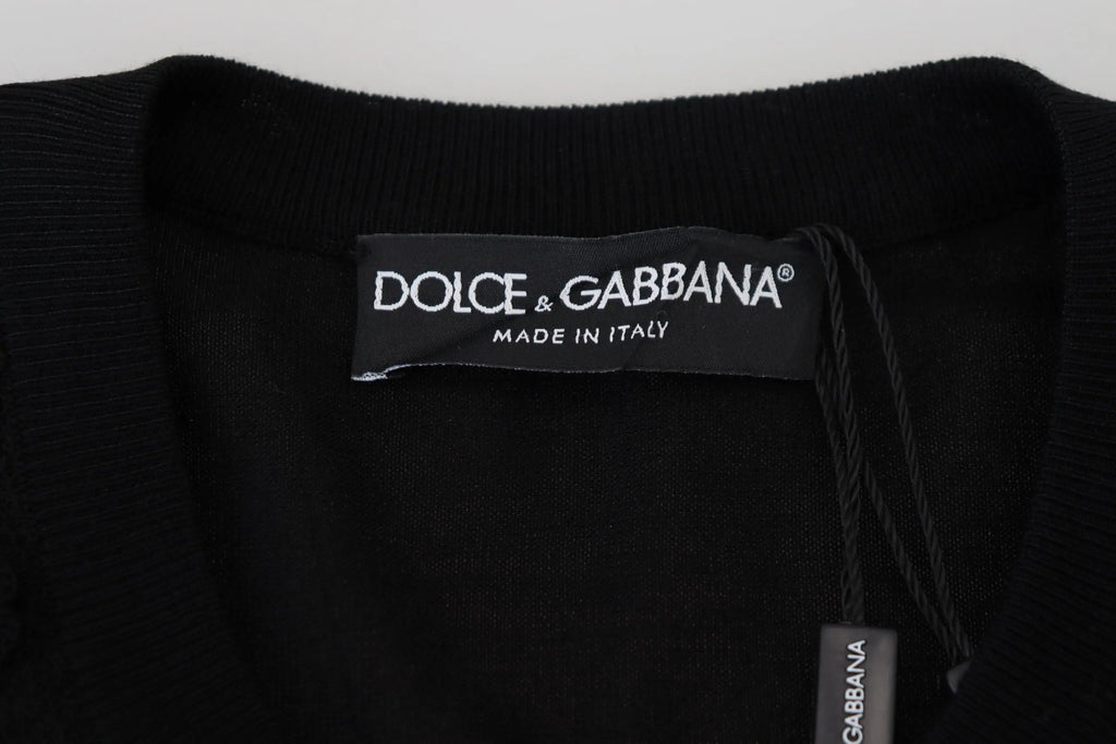 Cardigan noir en maille dolce gabbana avec col côtelé et étiquette intérieure de la marque