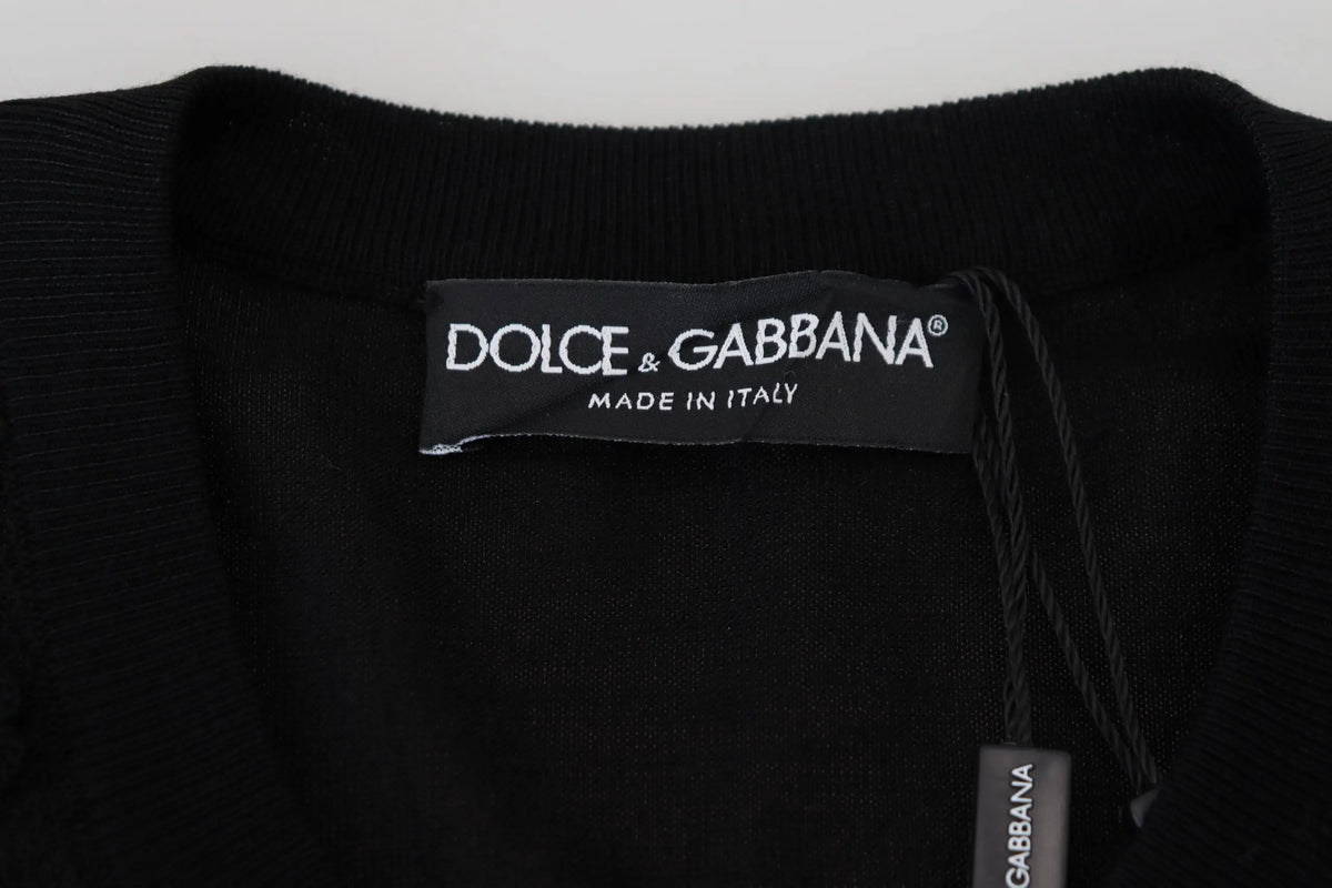 Cardigan noir en maille dolce gabbana avec col côtelé et étiquette intérieure de la marque