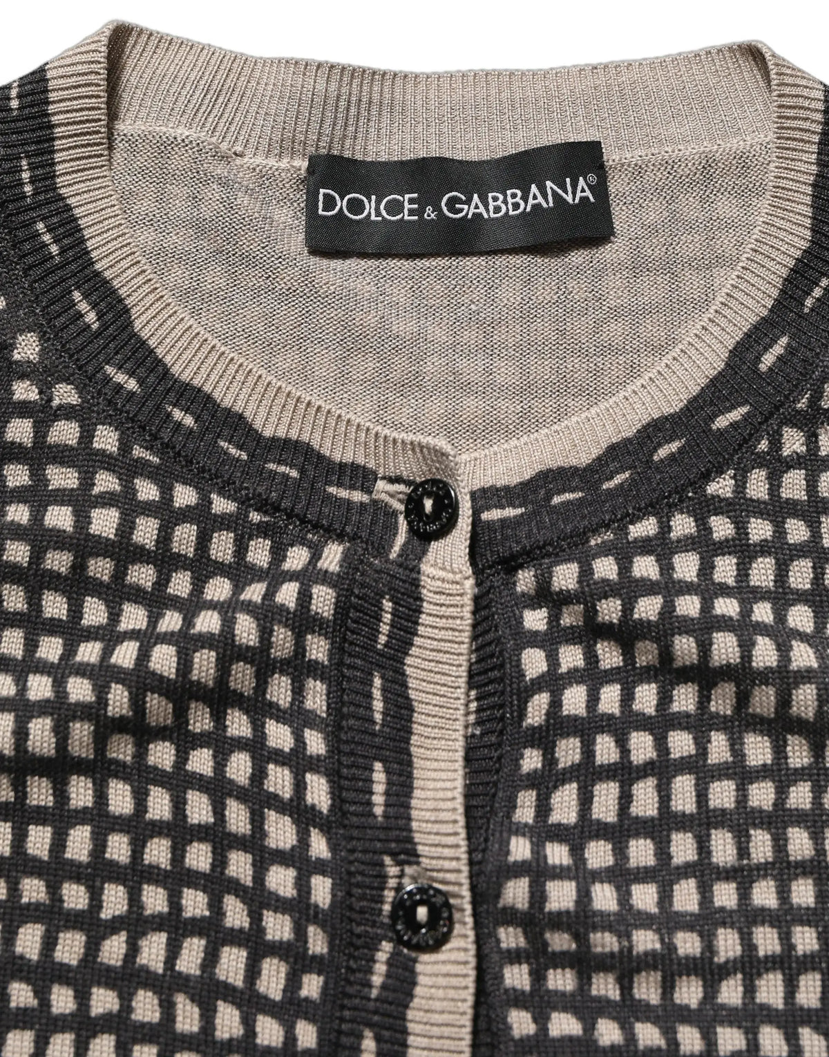 Cardigan dolce & gabbana noir et beige à motif à carreaux avec détails côtelés en tricot pour femme