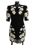 Robe noire en dentelle dolce & gabbana ornée de broderies marguerites blanches au centre jaune