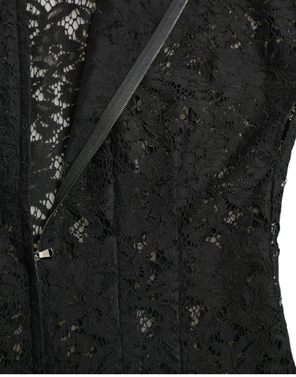 Robe mini en coton noire dolce & gabbana avec dentelle florale et fermeture éclair diagonale