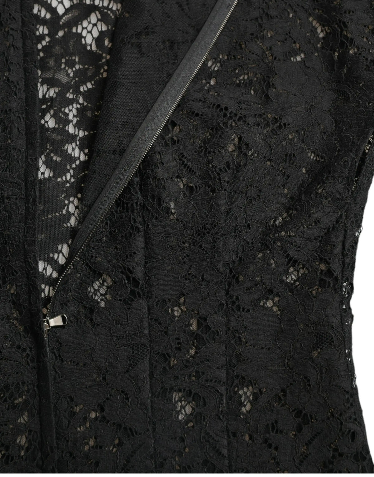 Robe mini en coton noire dolce & gabbana avec dentelle florale et fermeture éclair diagonale