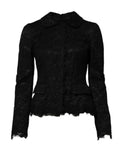 Veste noire en dentelle florale en coton dolce gabbana avec col peter pan et ourlet effiloché