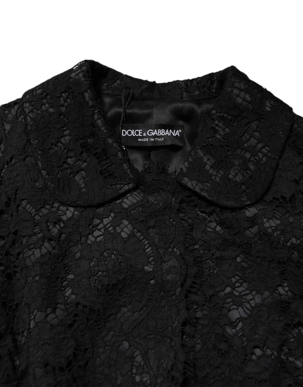 Blouse noire en dentelle florale délicate avec col classique en coton dolce gabbana
